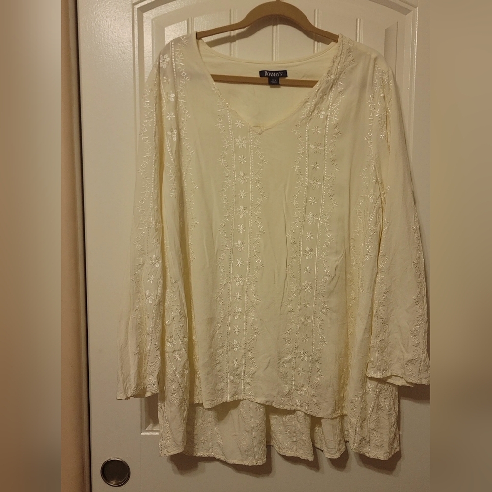 Cream Floral long-sleeved Blouse